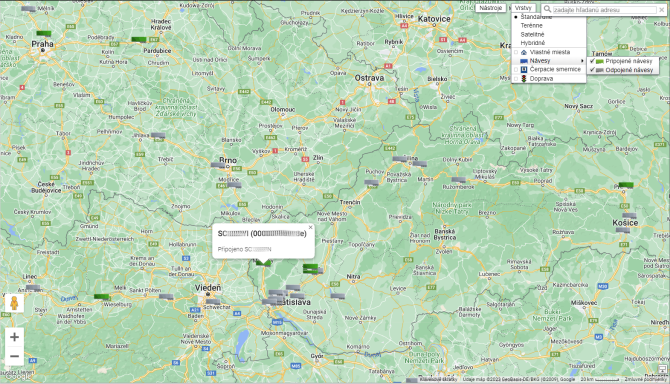 Mapa preh�adu pripojen�/odpojen� n�vesy