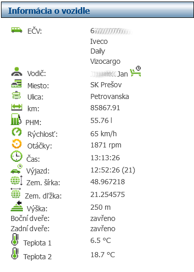 Inform�cie o vozidle