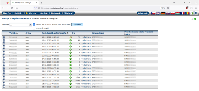 Kontrola archiv�cie tacho kariet vodi�ov
