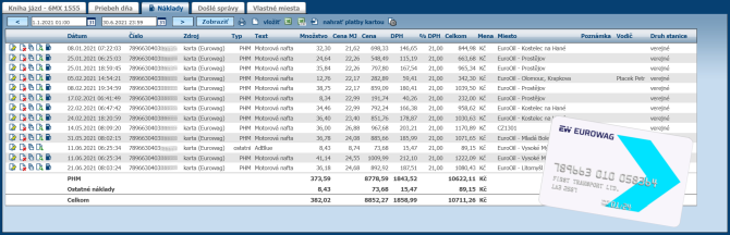 Z�znamy o tankovan� z kariet EUROWAG